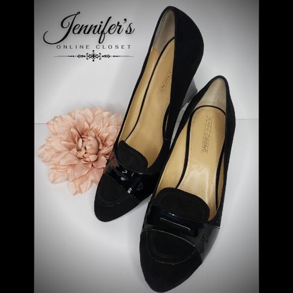 Joan & David Women's Black Manni Suede Loafer Wedges Size 8M - Picture 1 of 14